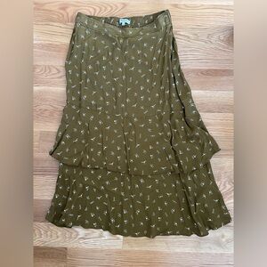 Madewell Green Tiered Midi Skirt Casual A-line